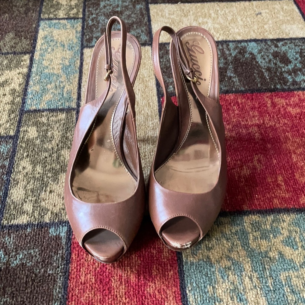Brown Gucci Slingback Peep toe Heels size 8